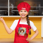 Personalised Multicolour Cute Cartoon Quirky Girl Kid Apron Chef Hat Set with Name Christmas Children's Day Birthday Gift for Girls