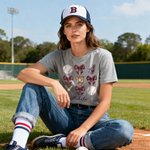 Personalised Bow Baseball Multicolour T-shirt Sweatshirt Hoodie with Name and Number Christmas Game Day Gift for Women Friends