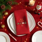 Personalized Elk Christmas Tree Bell Santa Claus 100% Cotton Red Napkin with Name Table Decor Christmas Gift for Family Friend
