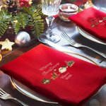 Personalized Elk Christmas Tree Bell Santa Claus 100% Cotton Red Napkin with Name Table Decor Christmas Gift for Family Friend