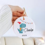 Personlig dinosaurie jultema keramisk prydnad med namn julgransdekoration julklapp för barn pojkar