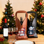 Personalised Cute Christmas Snowman PU Leather Wine Bag with Name and Handle Protective Wine Accessories Christmas Party Gift for Wine Lover