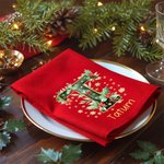 Personalized Holly Initial 100% Cotton Red Table Napkin with Name Table Decor Christmas Gift for Family Friend