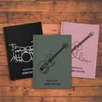 Henkilökohtainen Line Art Musical Instrument Design Songwriting Journal Notebook nimi ja 100 vuoratut sivut Syntymäpäivä Musiikkifestivaali lahja muusikoille