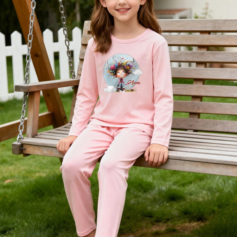 Personalized Cartoon Quirky Boy Girl Cloud 100% Cotton Soft Kid Pajama Set with Name Daily Outfit Birthday Gift for Kids 4