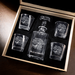Spersonalizowana karafka do whisky Drzewo Życia z wygrawerowanym imieniem i rokiem Urodzinowy prezent świąteczny dla przyjaciół barmanów