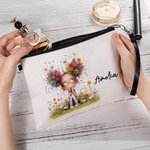 Personalisierte Niedliches-Lustiges-Mädchen Kosmetiktasche mit Namen und Handschlaufe Reise Essentials Geburtstag Geschenk für Damen Mädchen
