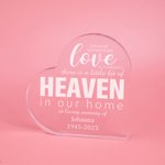 Cielo personalizado en nuestra casa en forma de corazón transparente grabado acrílico placa de recuerdo Memorial Day regalo para miembro de la familia