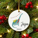 Personlig dinosaurie jultema keramisk prydnad med namn julgransdekoration julklapp för barn pojkar