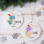 Personlig dinosaurie jultema keramisk prydnad med namn julgransdekoration julklapp för barn pojkar