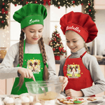 Personalised Multicolour Cute Cartoon Quirky Girl Kid Apron Chef Hat Set with Name Christmas Children's Day Birthday Gift for Girls