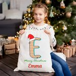 Spersonalizowana czapka Mikołaja Polka Dot Star Stripe Initial Torebka na prezenty z imieniem Wesołych Świąt dla dziewczynek chłopców dzieci