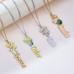 Personalised Multicolour Dainty Birth Flower Necklace with Name Birthday Anniversary Gift for Women Girls