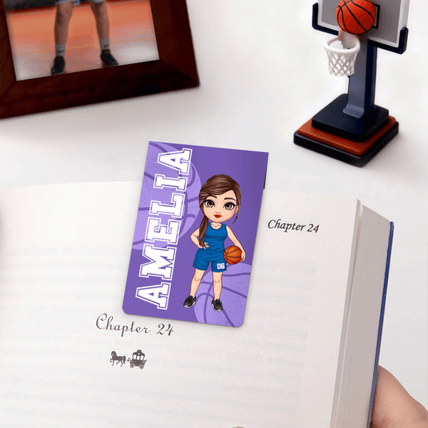 Marcapáginas magnético personalizado con el nombre y el número de un personaje de dibujos animados de baloncesto Regalo de Navidad para los amantes del baloncesto Ratones de biblioteca