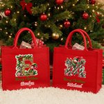 Personalised Merry Christmas Cute Elf Large Red Jute Tote Bag with Name and Initial Christmas Festival Party Gift for Kids