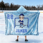 Gepersonaliseerde Cartoon Sport Karakter Zachte Hooded Deken met Naam en Nummer Verjaardag Kerstspel Cadeau voor Ijshockeyspelers Liefhebbers