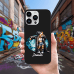 Personalised Hip-Hop Bear Birthstone Phone Case for iPhone with Name Christmas Birthday Gift for Women Hip-Hop Lovers