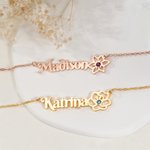 Personalized Name Birth Flower Necklace with Birthstone Anniversary Birthday Gift for Woman