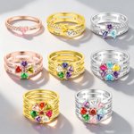 Personalized Heart Assortment 1-8 Birthstones Ring with Engraved Names Birthday Anniversary Engagement Gift for Women