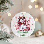 Personalized Christmas Fantasy Unicorn Ceramic Ornament with Name and Year Holiday Tree Decor Christmas Gift for Kids Boys