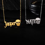 Personalised Skull Metal Rock Necklace with Name Stylish Jewellery Birthday Christmas Gift for Rockers Gothic Lovers