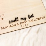 Personligt fotavtryck eller handavtryck Träkonstskylt med text Fladdermus Ghost Pumpa Barn DIY Craft Första Halloween-present till baby Nya föräldrar