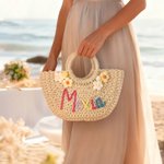 Borsa a mano in paglia con filato, nome, compleanno, matrimonio, regalo di Natale per donne, bambini, bambine.