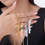 Personalised Multicolour Dainty Birth Flower Necklace with Name Birthday Anniversary Gift for Women Girls
