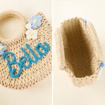 Borsa a mano in paglia con filato, nome, compleanno, matrimonio, regalo di Natale per donne, bambini, bambine.