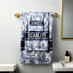 Personalized Toile De Jouy Face Hand Bath Towel Set with Letters and Name Dining Room Bathroom Home Decor Gift for New Home Family Couples