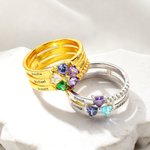 Personalized Heart Assortment 1-8 Birthstones Ring with Engraved Names Birthday Anniversary Engagement Gift for Women