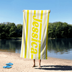 Personalized Multicolor Retro Stripes Quick Dry Beach Towel with Name Summer Vacation Travel Pool Beach Party Birthday Gift for Family Friends