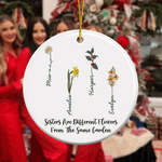 Personalised Birth Flower Heart Round Ceramic Ornament with Name Tree Decor Christmas Gift for Family Sister 5