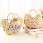 Borsa a mano in paglia con filato, nome, compleanno, matrimonio, regalo di Natale per donne, bambini, bambine.