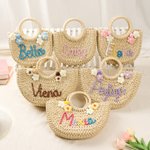 Borsa a mano in paglia con filato, nome, compleanno, matrimonio, regalo di Natale per donne, bambini, bambine.