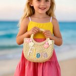 Borsa a mano in paglia con filato, nome, compleanno, matrimonio, regalo di Natale per donne, bambini, bambine.