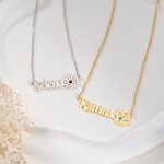 Personalized Name Birth Flower Necklace with Birthstone Anniversary Birthday Gift for Woman