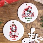 Personalized Christmas Fantasy Unicorn Ceramic Ornament with Name and Year Holiday Tree Decor Christmas Gift for Kids Boys
