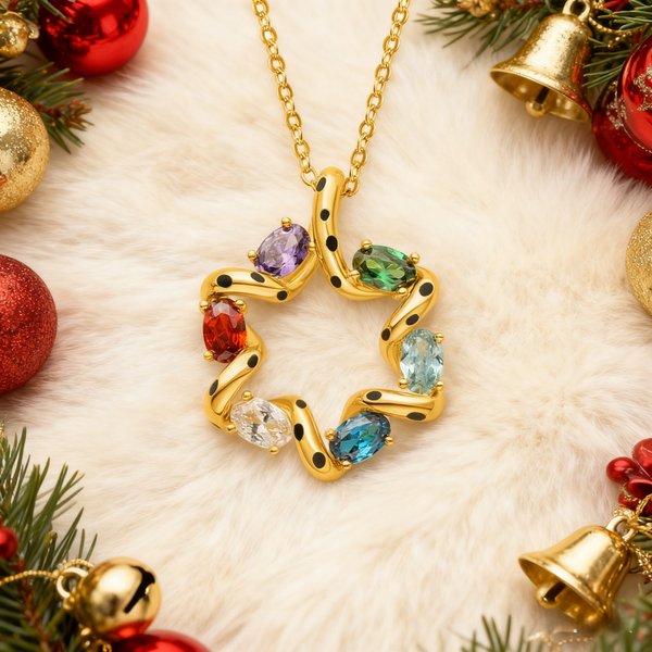 Gepersonaliseerde Langstaart Marsupilami Kerstkrans Ketting met Naam en Geboortesteen Kerstverjaardagscadeau voor Vrouwen | Callie × Marsupilami®