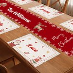 Personalized Santa Claus Reindeer Christmas Table Runner Matching Placemats Set with Family Name Christmas Gift for Family Friend