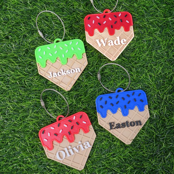 Personalised Baseball Dripping Ice Cream Bag Tag Keychain with Name Team Birthday Gift for Baseball Enthusiasts