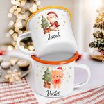 Personalised Cute Animal Christmas Tree 12 oz Enamel Mug with Name Christmas Gift for Boys Girls