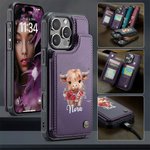 Personalisierte Geburt Blume Hochland Kuh PU Leder Flip Wallet Handyhülle für iPhone mit Namen RFID-Blockierung Karteninhaber Geburtstag Geschenk für Frauen