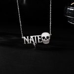 Personalised Skull Metal Rock Necklace with Name Stylish Jewellery Birthday Christmas Gift for Rockers Gothic Lovers