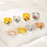 Personalized Heart Assortment 1-8 Birthstones Ring with Engraved Names Birthday Anniversary Engagement Gift for Women