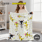 Couverture douce et personnalisée pour le Marsupilami à longue queue avec nom Cadeau d'anniversaire et de Noël pour les enfants Callie × Marsupilami®.