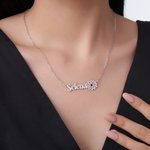 Personalized Name Birth Flower Necklace with Birthstone Anniversary Birthday Gift for Woman