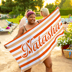 Personalized Multicolor Retro Stripes Quick Dry Beach Towel with Name Summer Vacation Travel Pool Beach Party Birthday Gift for Family Friends