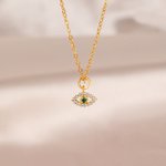 Personalized Minimalist Birthstone Evil Eye Necklace Protective Jewelry Birthday Anniversary Gift for Women