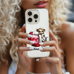 Spersonalizowane etui na iPhone'a z imieniem i nazwiskiem Hip-Hop Bear Birthstone Prezent urodzinowy dla kobiet kochających hip-hop